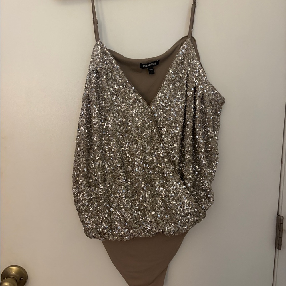 Express Silver Sequin Bodysuit